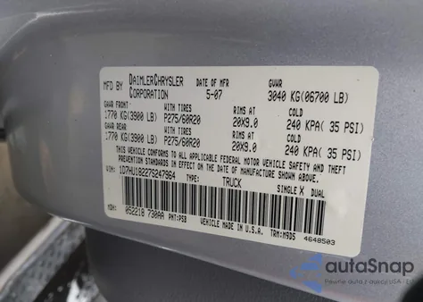 2007 Dodge Ram 1500 Slt/Trx4 Off Road/Sport из США, поврежденный, VIN 1D7HU18227S247964